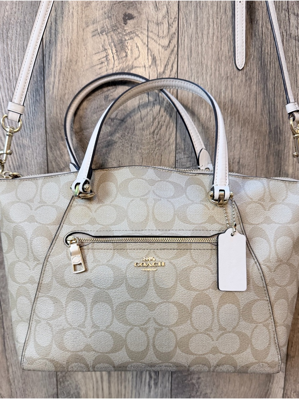Authentic Coach Prairie Satchel in Signature Canvas - Light Khaki/Chalk (F79998)